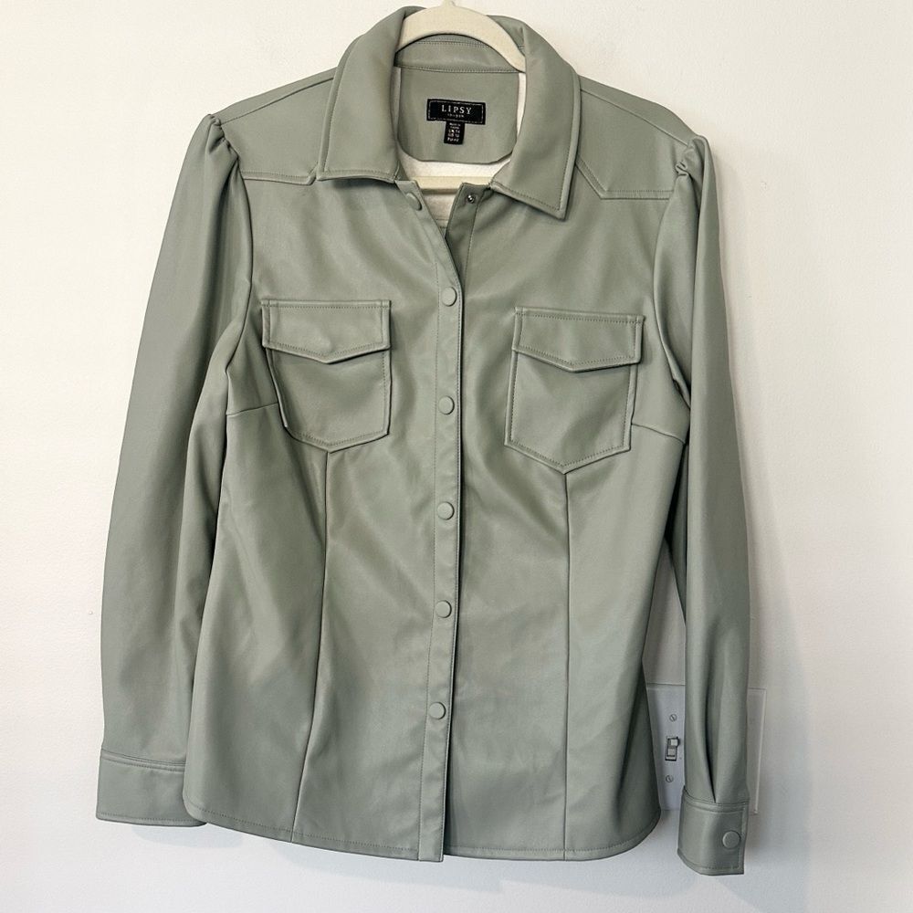 Lipsy London Celery Faux Leather Shacket Jacket 10